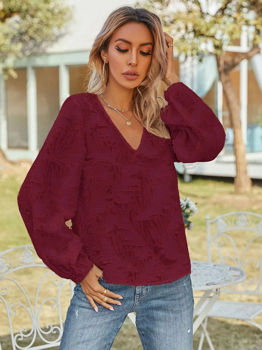 V-Neck Long Sleeve Blouse  Style Ratio