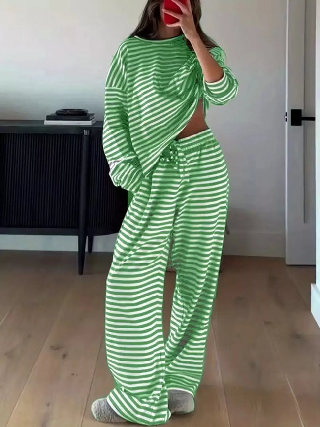 Striped Long Sleeve Top and Pants Loungewear  Style Ratio