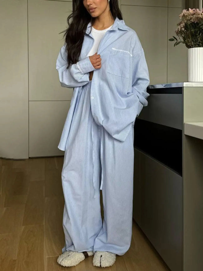 Relaxed Fit Long Sleeve Shirt and Pants Loungewear  Style Ratio