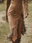 Full Size Fringe Hem Zip Front Bodycon Dress  Style Ratio