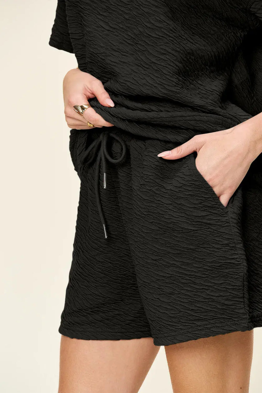 Double Take Short Sleeve Shirt and Drawstring Shorts Set  Style Ratio