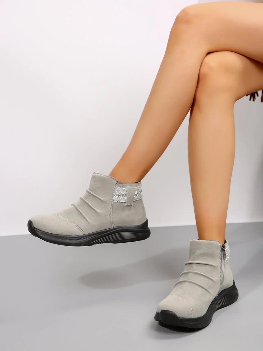 Pleated Side Zip Short Boots  Style Ratio