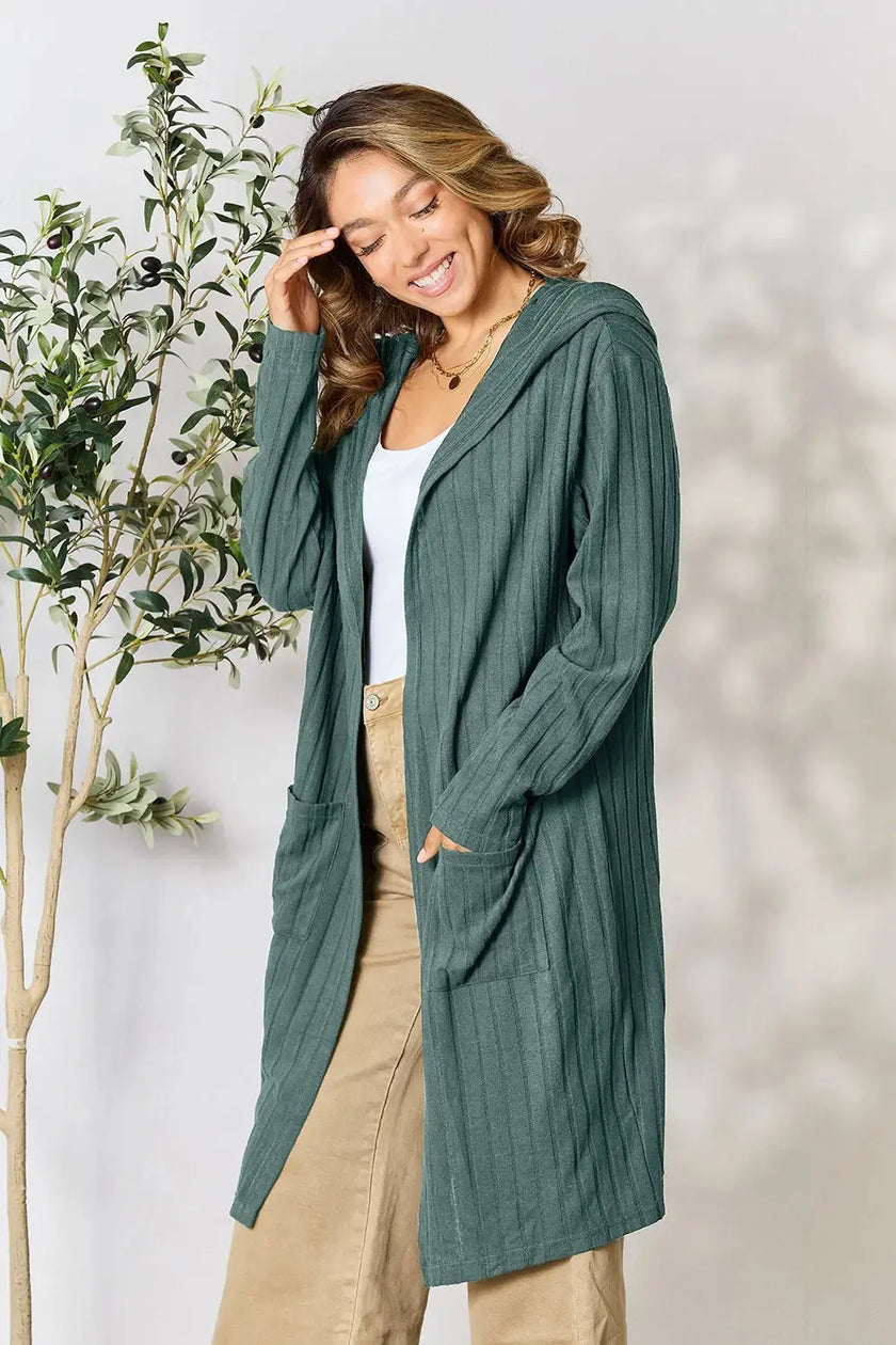 Basic Bae Full Size Hooded Sweater Cardigan  Style Ratio