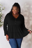 Double Take Half Button Long Sleeve Ruffle Hem Blouse  Style Ratio