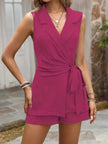Sleeveless Blazer with Tie Waist & Shorts Set  Style Ratio
