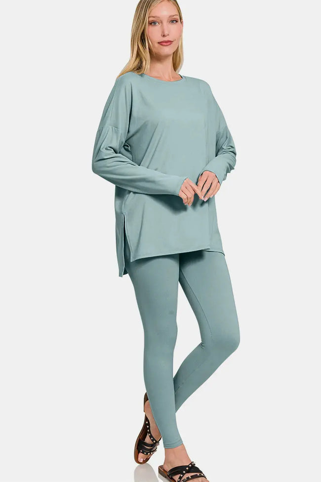 Zenana Full Size Brushed Microfiber Top and Leggings Lounge Set  Style Ratio