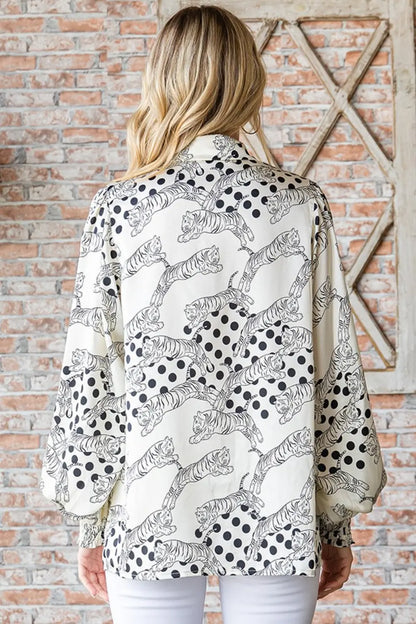 First Love Tiger Print Satin Blouse Trendsi