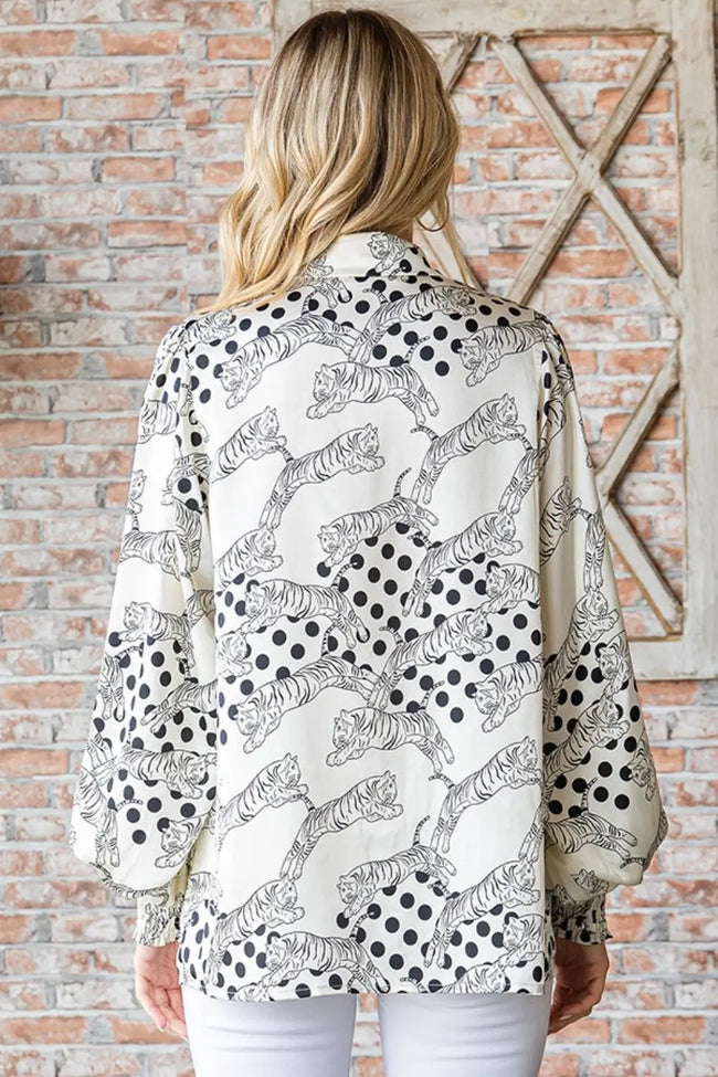 First Love Tiger Print Satin Blouse  Style Ratio