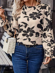 Bow Back Printed Round Neck Flounce Sleeve Blouse  Style Ratio