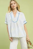 Umgee Striped Embroidered Blouse with Scallop Trim  Style Ratio