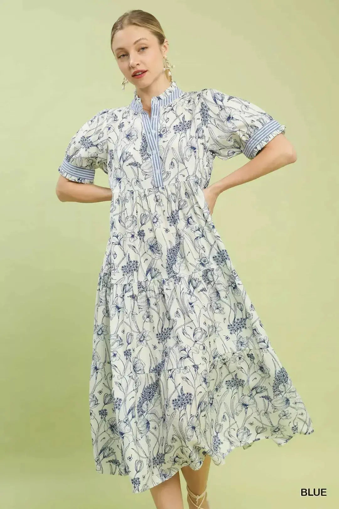 Umgee Floral Tiered Midi Dress with Ruffle Trim  Style Ratio