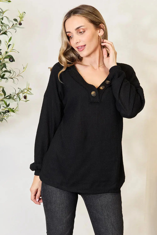 Zenana Buttoned Long Sleeve Sweatshirt  Style Ratio