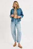 RISEN Oversized Cargo Pocket Denim Jacket with Cuffed Sleeves  Style Ratio