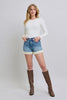 Judy Blue HW Tummy Control Shearling Cuff Denim Shorts  Style Ratio