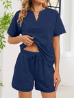 Notched Short Sleeve Top and Shorts Set  Style Ratio