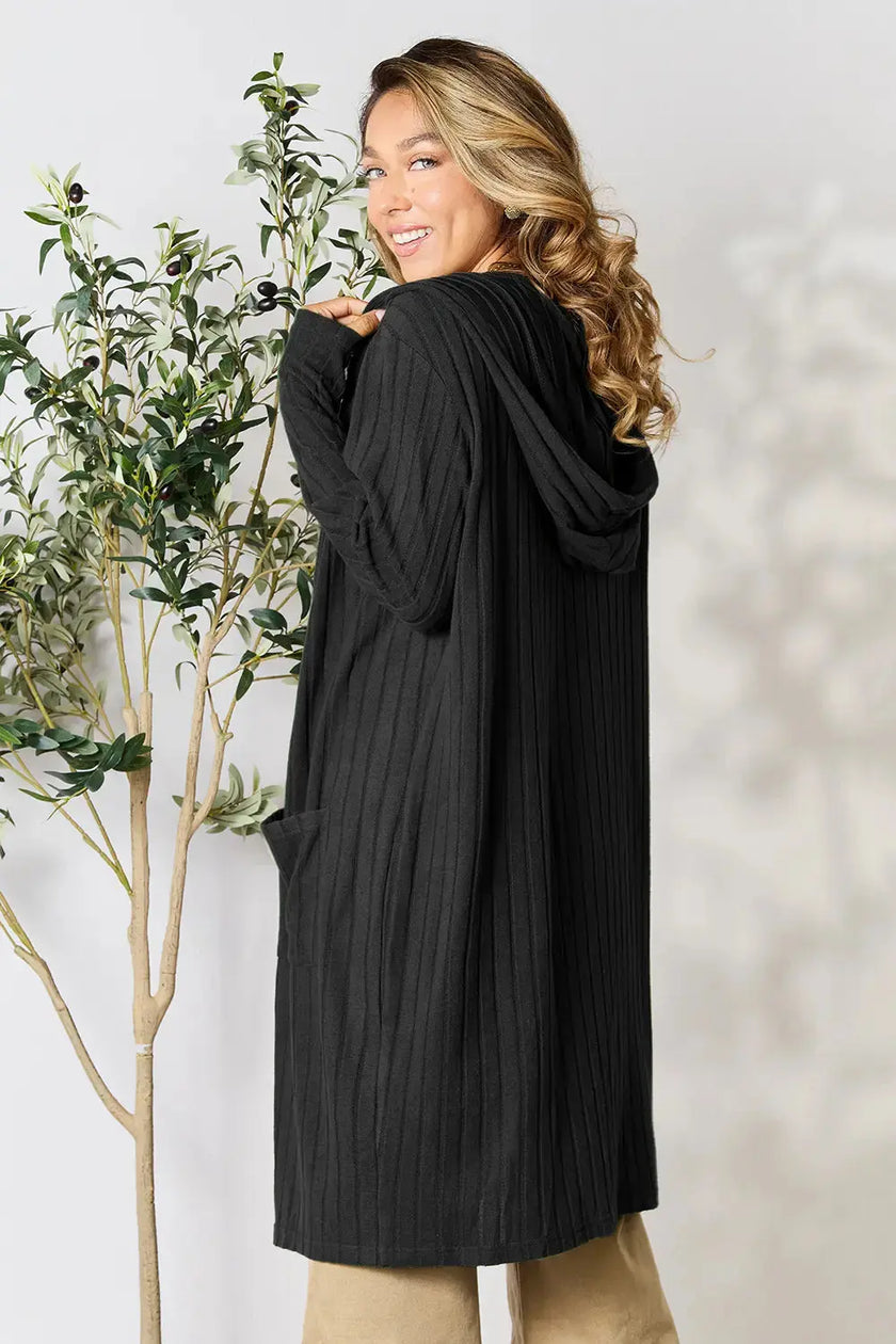 Basic Bae Full Size Hooded Sweater Cardigan  Style Ratio