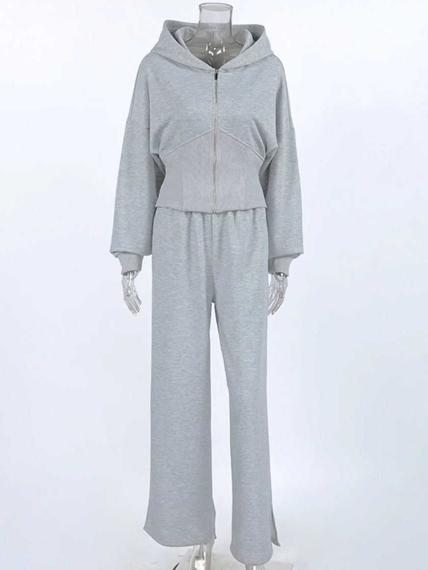 Zip Up Hoodie & Wide Leg Pants Loungewear  Style Ratio