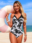 Tropical Palm Print Halter Neck One-Piece Swimsuit  Style Ratio