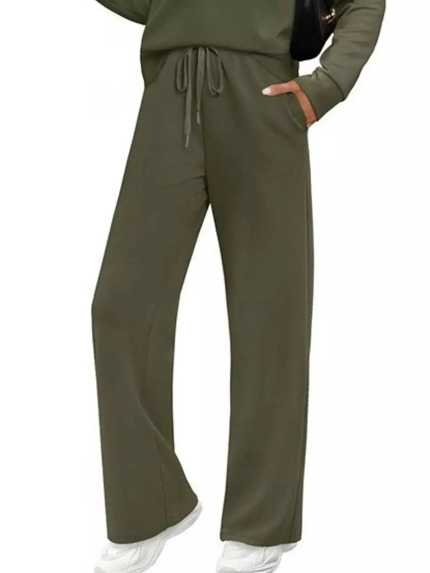 Full Size Long Sleeve Round Neck Top and Pants Set  Style Ratio