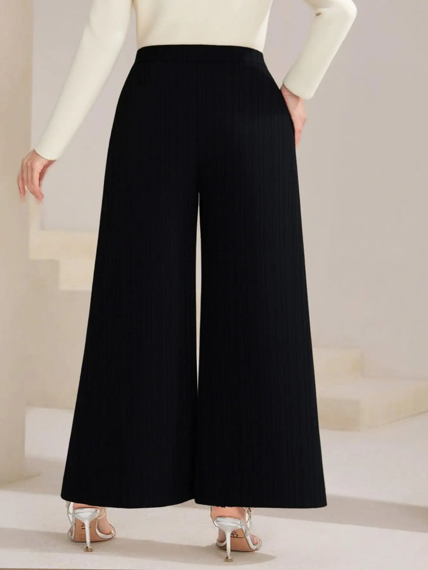 Plus Size High Waist Wide Leg Button Decor Pants  Style Ratio
