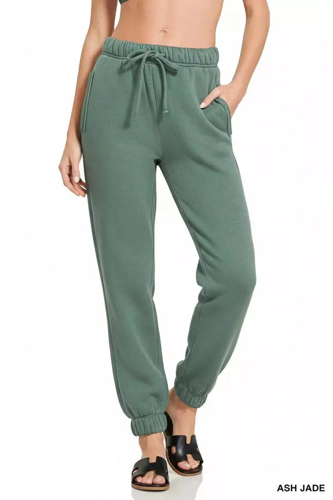 Zenana Fleece Drawstring Joggers With Pocket  Style Ratio