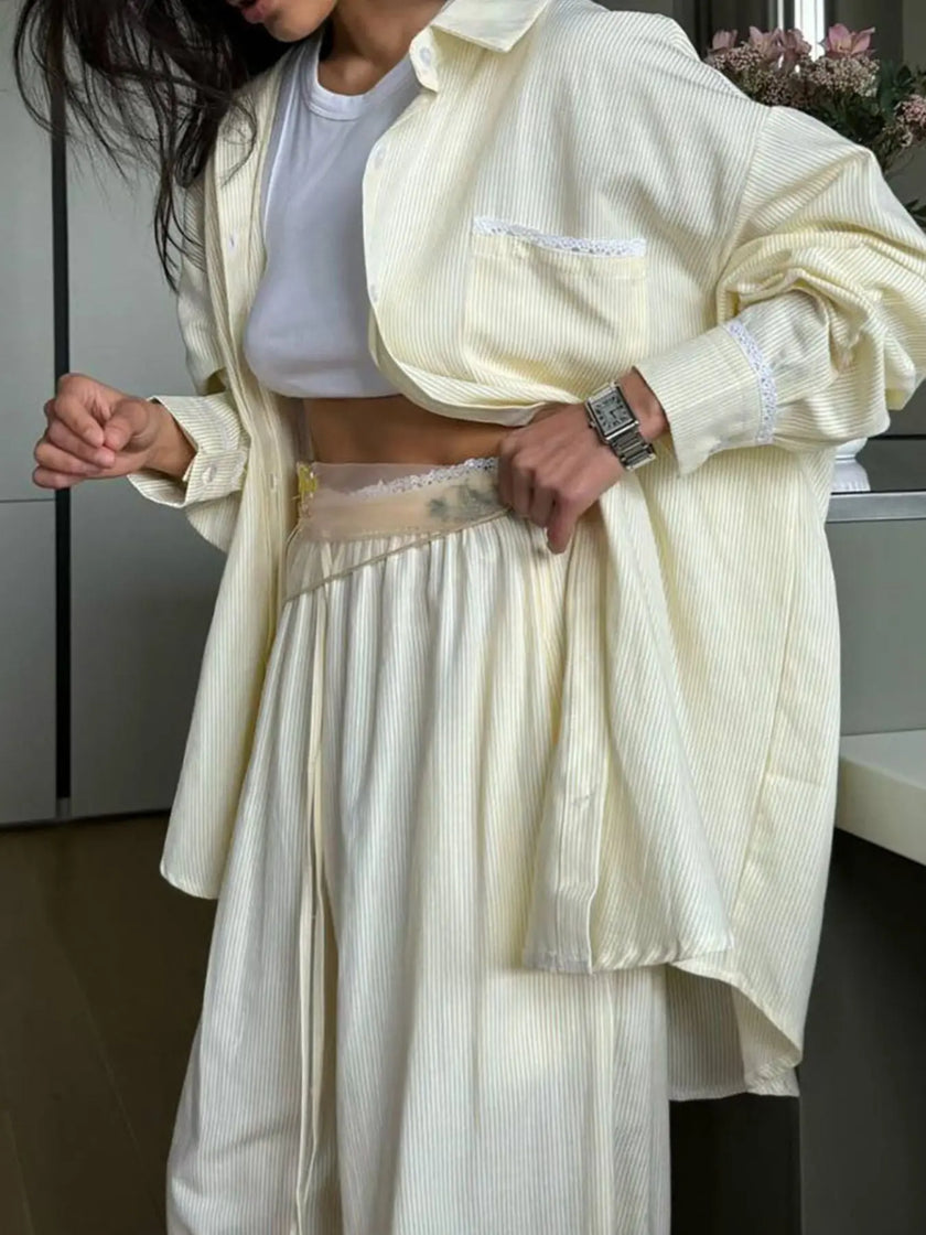 Relaxed Fit Long Sleeve Shirt and Pants Loungewear  Style Ratio