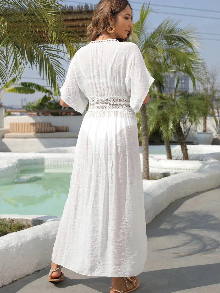 Lace Trim Plunging Beach Cover Up  Style Ratio