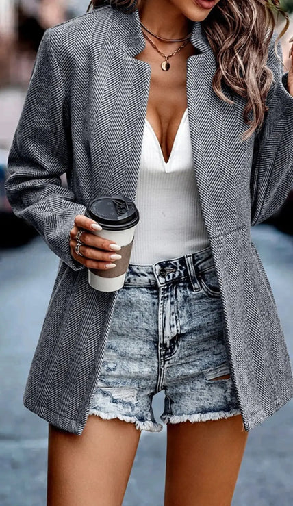 Slim Fit Open Front Blazer  Style Ratio