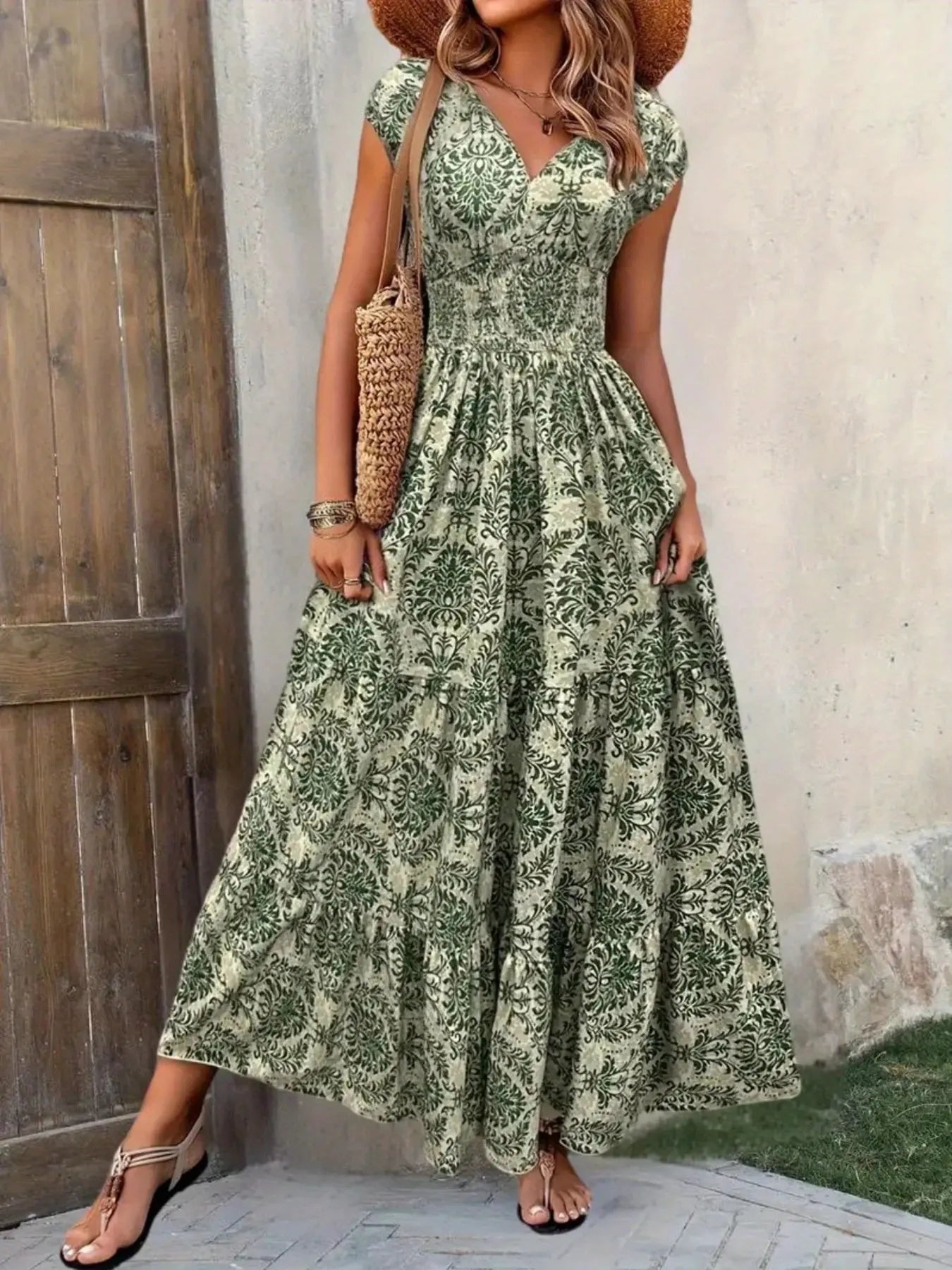 Printed Cap Sleeve Maxi Dress  Style Ratio