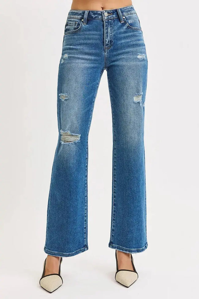 RISEN Full Size High Rise Ankle Straight Front Body Distressed Jeans  Style Ratio