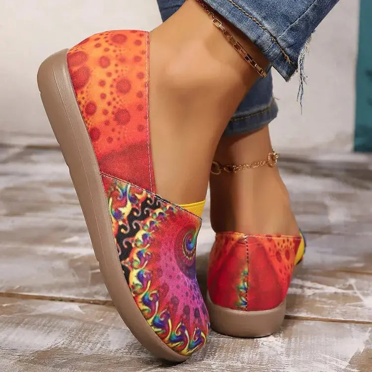 Bohemian Spiral Print Multicolor Slip-Ons  Style Ratio