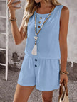 Decor Button Round Neck Tank and Shorts Set  Style Ratio