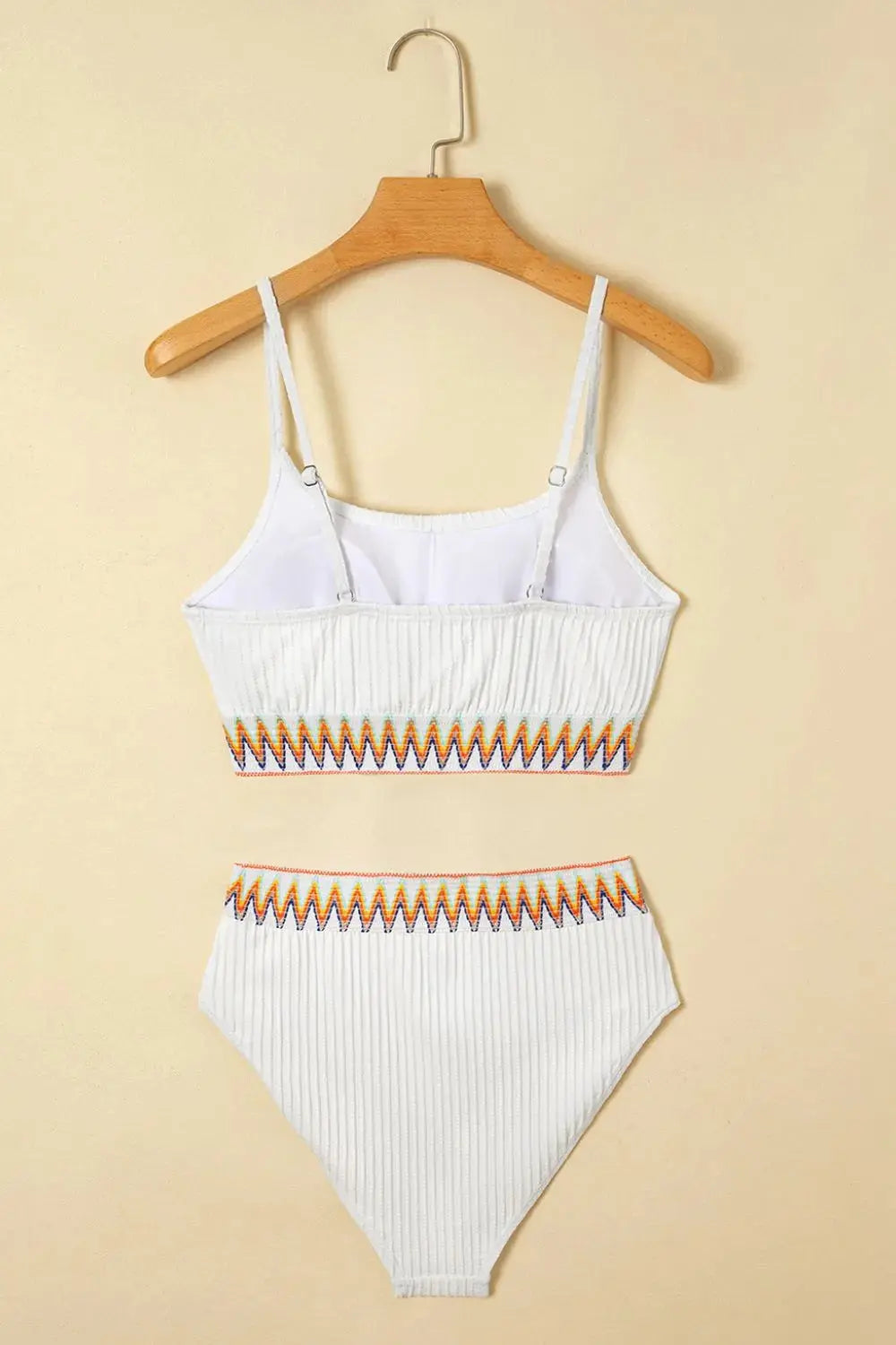 Textured Contrast Banding Bikini High Waist 2pcs Swimsuit  Style Ratio