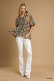 Umgee Boho Floral Stripe Puff Sleeve Blouse  Style Ratio