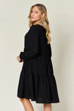 Double Take Full Size V-Neck Balloon Sleeve Tiered Dress with Pockets  Style Ratio