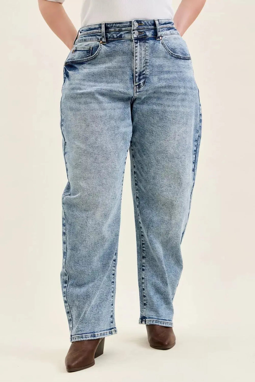 Judy Blue Full Size High Waist Marlow Arc Leg Jeans with Double Waistband  Style Ratio