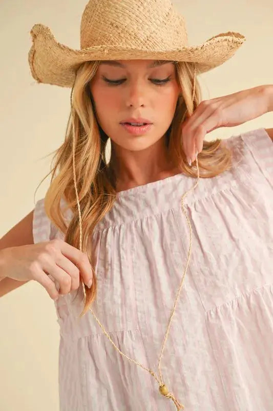 Aemi + Co Ruched Striped Round Neck Sleeveless Blouse  Style Ratio