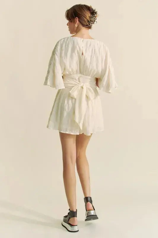 Davi & Dani Batwing Sleeve Waist Belt Romper  Style Ratio