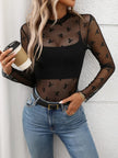 Floral Mock Neck Long Sleeve Mesh Top  Style Ratio