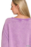 Zenana Acid Washed Batwing Sleeve Fleece Sweatshirt  Style Ratio