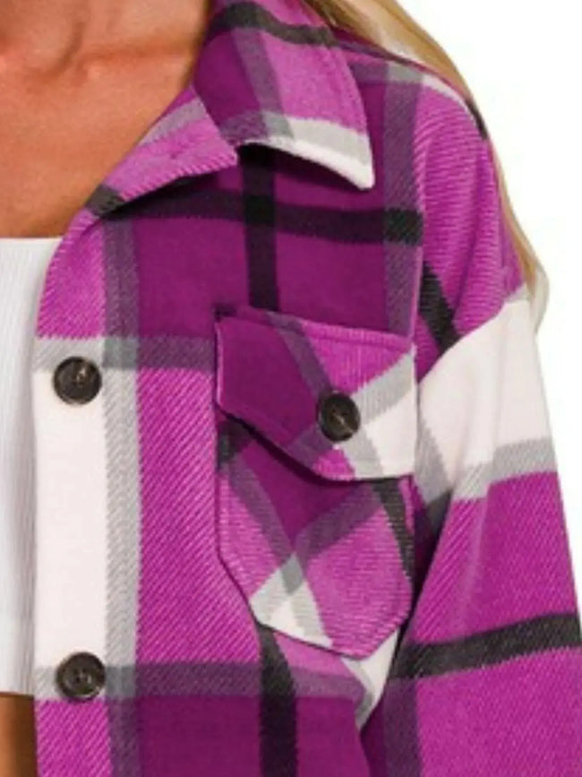 Zenana Oversized Plaid Fleece Shacket  Style Ratio