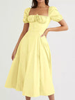 Puff Sleeve Tie Front Slit Midi Dress  Style Ratio