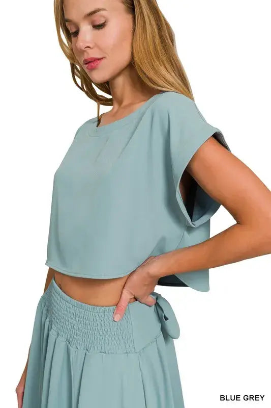 Zenana Heavy Woven Span Crop Tee & Skirt Set  Style Ratio