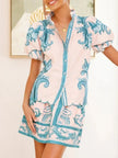 Printed Puff Sleeve Top and Skirt Set  Style Ratio