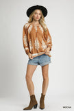 Umgee Full Size Two Tone Border Print Top with Balloon Sleeves  Style Ratio