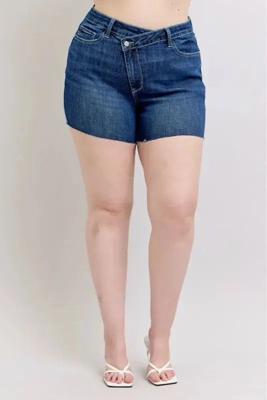 Judy Blue High Waist Criss-Cross Waistband Denim Shorts  Style Ratio