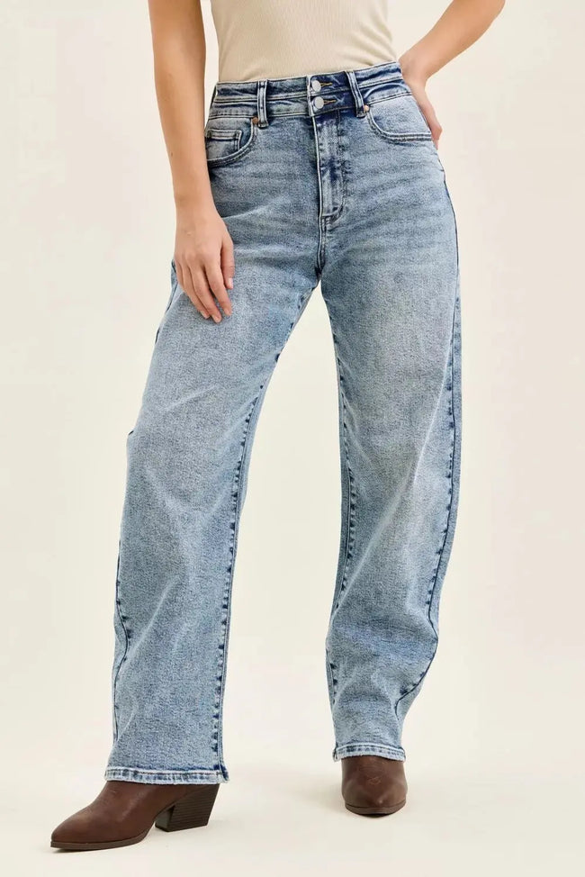 Judy Blue Full Size High Waist Marlow Arc Leg Jeans with Double Waistband  Style Ratio