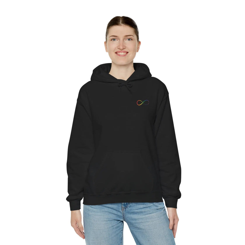 Neurospicy: Rainbow Infinity w/Butterfly Symbol —  Inclusion Hoodie  Style Ratio