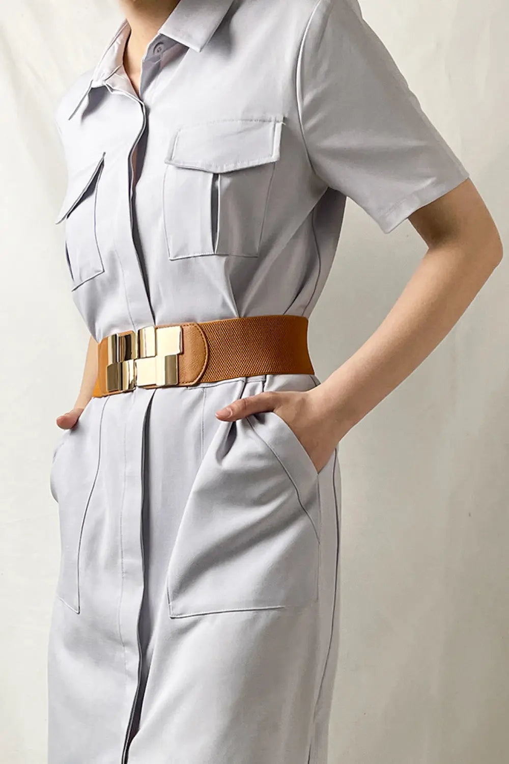 Geometric Buckle Elastic Wide Belt  Style Ratio