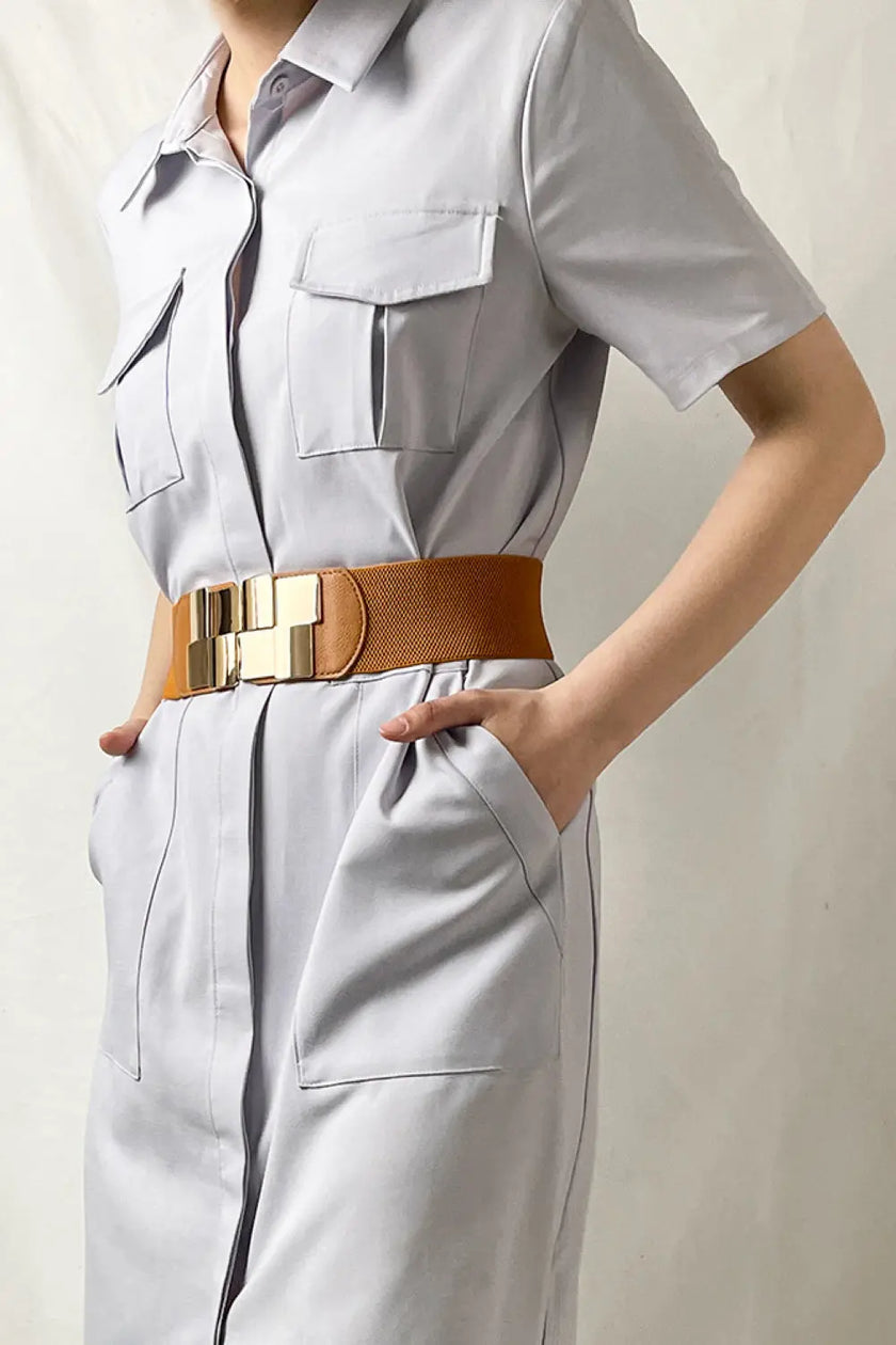 Geometric Buckle Elastic Wide Belt  Style Ratio